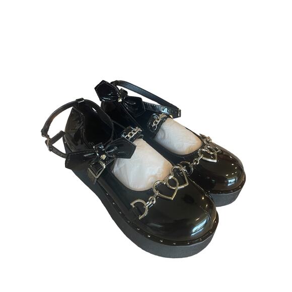 Black Bow Accent Platform Mary Jane Patent Leather Shoes Size 10 - Picture 6 of 10